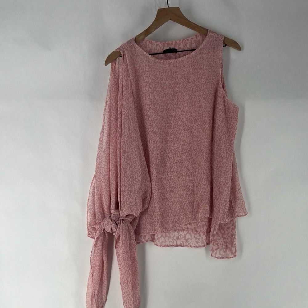 H by Halston Pink‎ Abstract Print Chiffon Layered Blouse Side Tie Sleeveless Top